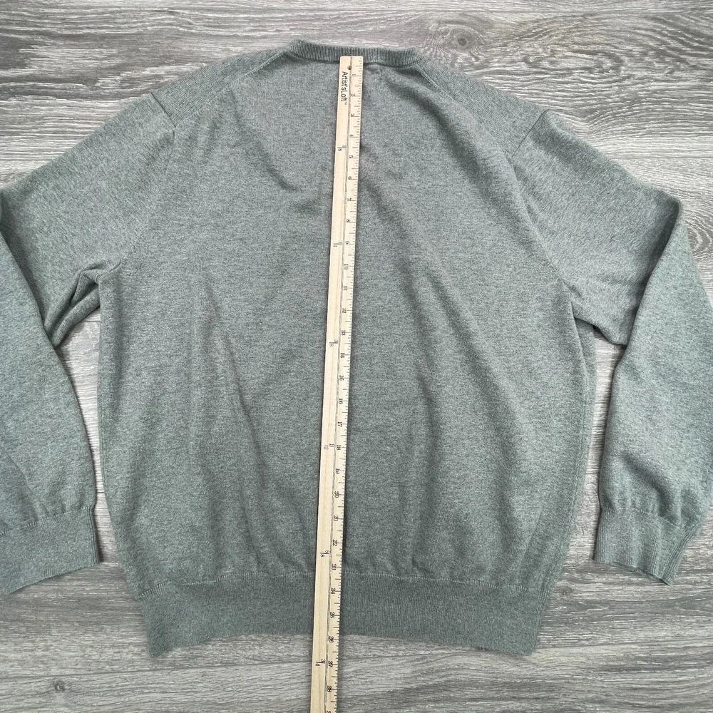 Polo Sweater Mens 2XL Gray Pony Pima Cotton Academia Minimalist V Neck Preppy